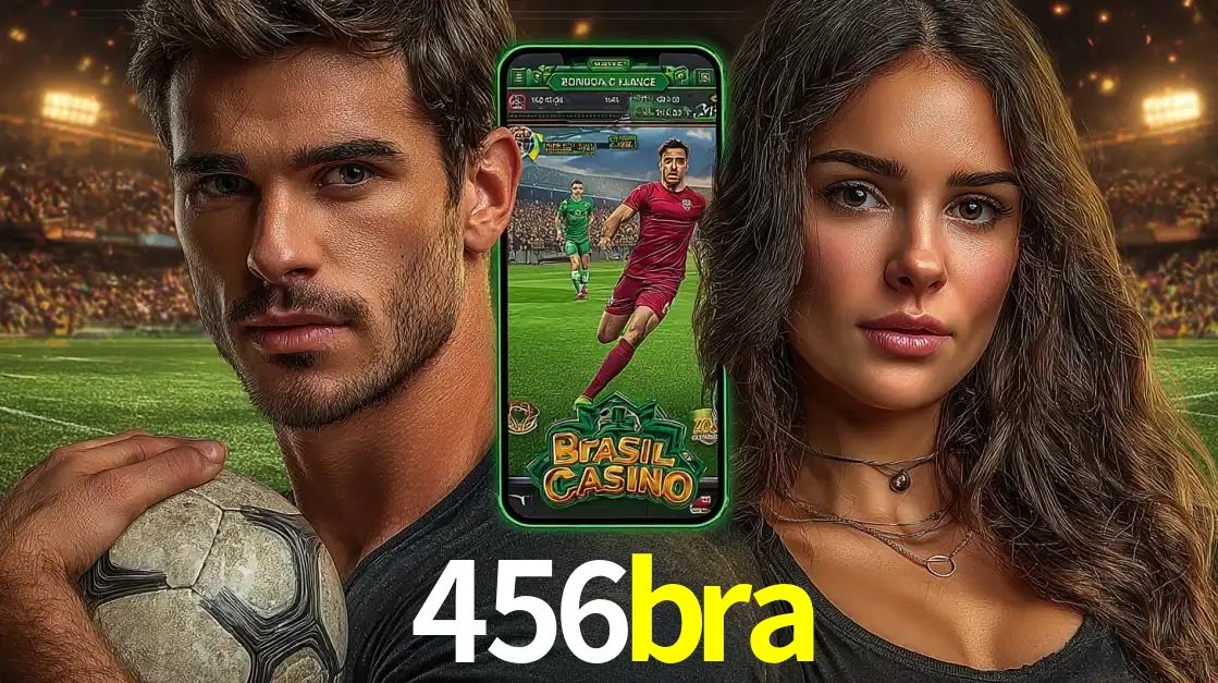 Homem segurando uma bola de futebol e uma mulher ao lado de um smartphone exibindo o jogo de apostas esportivas da 456bra. Faça seu palpite no cassino online.
